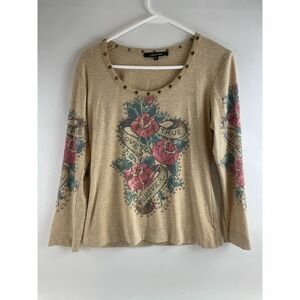 Laura Max Shirt Women's Size Petite Large Long Sleeve Tan True Love Forever
